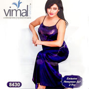 2 Pcs Honeymoon Nighty Set - V8430 - Satin Silk Nighty by Vimal Fashion - Nighty Sets - diKHAWA Online Shopping in Pakistan