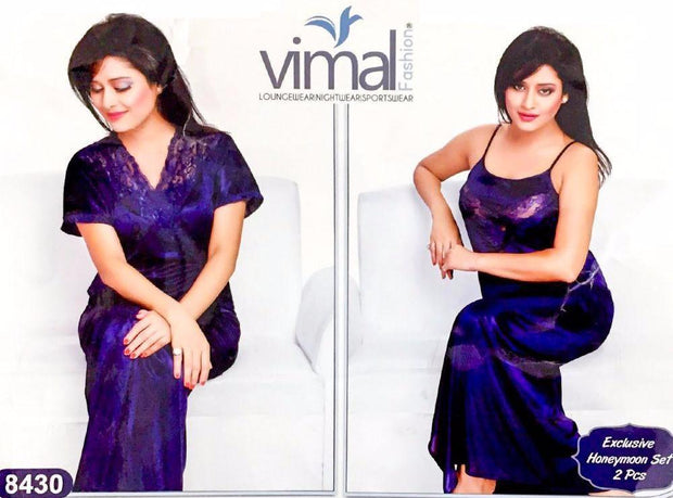 2 Pcs Honeymoon Nighty Set - V8430 - Satin Silk Nighty by Vimal Fashion - Nighty Sets - diKHAWA Online Shopping in Pakistan