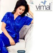 2 Pcs Nighty Set - Long Nighty with Gown - V12048 - Satin Silk Nighty by Vimal Fashion - Nighty Sets - diKHAWA Online Shopping in Pakistan