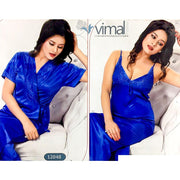 2 Pcs Nighty Set - Long Nighty with Gown - V12048 - Satin Silk Nighty by Vimal Fashion - Nighty Sets - diKHAWA Online Shopping in Pakistan