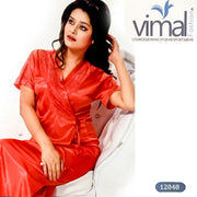 2 Pcs Nighty Set - Bridal Long Nighty with Gown - V12048 - Satin Silk Nighty by Vimal Fashion - Nighty Sets - diKHAWA Online Shopping in Pakistan