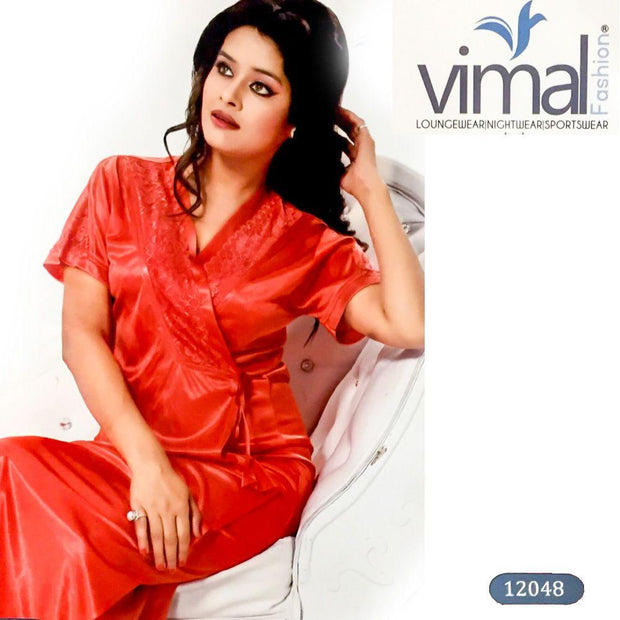 2 Pcs Nighty Set - Bridal Long Nighty with Gown - V12048 - Satin Silk Nighty by Vimal Fashion - Nighty Sets - diKHAWA Online Shopping in Pakistan