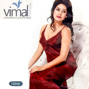 2 Pcs Bridal Long Nighty Set with Gown - V12048 - Satin Silk Nighty by Vimal Fashion - Nighty Sets - diKHAWA Online Shopping in Pakistan