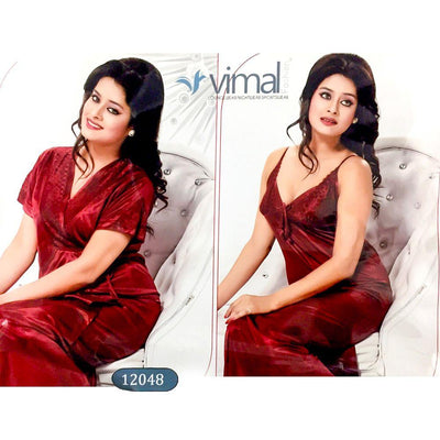 2 Pcs Bridal Long Nighty Set with Gown - V12048 - Satin Silk Nighty by Vimal Fashion - Nighty Sets - diKHAWA Online Shopping in Pakistan