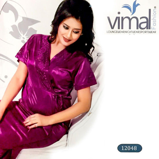 2 Pcs Bridal Nighty Set with Gown - V12048 - Satin Silk Nighty by Vimal Fashion - Nighty Sets - diKHAWA Online Shopping in Pakistan