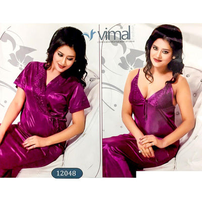 2 Pcs Bridal Nighty Set with Gown - V12048 - Satin Silk Nighty by Vimal Fashion - Nighty Sets - diKHAWA Online Shopping in Pakistan