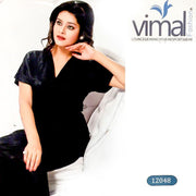 2 Pcs Black Nighty Set with Gown - V12048 - Satin Silk Nighty by Vimal Fashion - Nighty Sets - diKHAWA Online Shopping in Pakistan