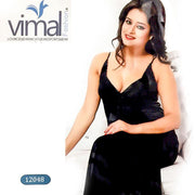 2 Pcs Black Nighty Set with Gown - V12048 - Satin Silk Nighty by Vimal Fashion - Nighty Sets - diKHAWA Online Shopping in Pakistan