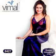 2 Pcs Princess Nighty Set with Gown - V8427 - Satin Silk Nighty by Vimal Fashion - Nighty Sets - diKHAWA Online Shopping in Pakistan