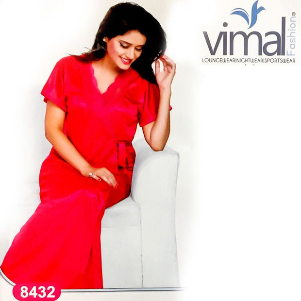 2 Pcs Princess Nighty Set with Gown - V8432 - Satin Silk Nighty by Vimal Fashion - Nighty Sets - diKHAWA Online Shopping in Pakistan