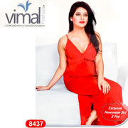 2 Pcs Princess Nighty Set with Gown - V8437 - Satin Silk Nighty by Vimal Fashion - Nighty Sets - diKHAWA Online Shopping in Pakistan