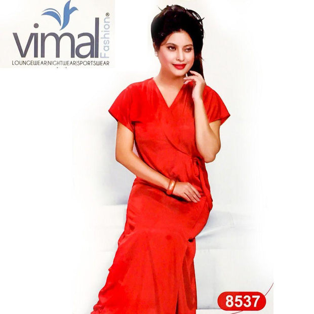 2 Pcs Red Queen Nighty Set with Gown - V8537 - Satin Silk Nighty by Vimal Fashion - Nighty Sets - diKHAWA Online Shopping in Pakistan