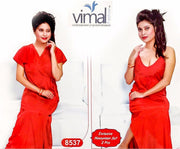 2 Pcs Red Queen Nighty Set with Gown - V8537 - Satin Silk Nighty by Vimal Fashion - Nighty Sets - diKHAWA Online Shopping in Pakistan