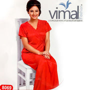 2 Pcs Bridal Red Nighty Set with Gown - V8069 - Satin Silk Nighty by Vimal Fashion - Nighty Sets - diKHAWA Online Shopping in Pakistan