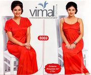 2 Pcs Bridal Red Nighty Set with Gown - V8069 - Satin Silk Nighty by Vimal Fashion - Nighty Sets - diKHAWA Online Shopping in Pakistan