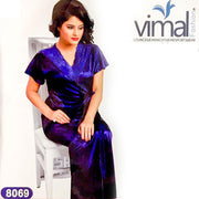 2 Pcs Royal Blue Nighty Set with Gown - V8069 - Satin Silk Nighty by Vimal Fashion - Nighty Sets - diKHAWA Online Shopping in Pakistan