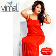 2 Pcs Wedding Nighty Set with Gown - V8055 - Satin Silk Nighty by Vimal Fashion - Nighty Sets - diKHAWA Online Shopping in Pakistan