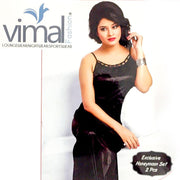 2 Pcs Wedding Nighty Set with Gown - V8055 - Black Satin Silk Nighty by Vimal Fashion - Nighty Sets - diKHAWA Online Shopping in Pakistan