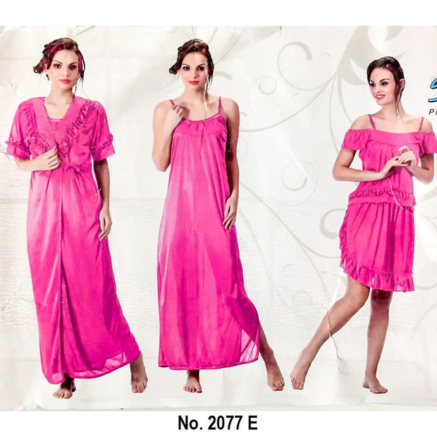 Designer 3 Pcs Nighty Set - SW-2077E - Satin Silk Nighty by Skin Wrap - Nighty Sets - diKHAWA Online Shopping in Pakistan