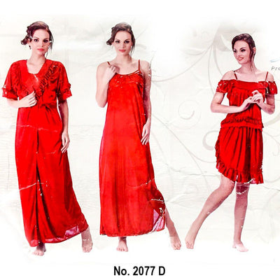 Designer 3 Pcs Nighty Set - SW-2077D - Satin Silk Nighty by Skin Wrap - Nighty Sets - diKHAWA Online Shopping in Pakistan