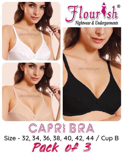 Pack of 3 - Capri Bra - Flourish - Non Padded & Non Wired Basic Cotton Bra