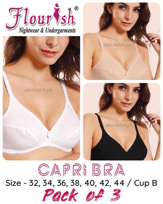 Pack of 3 - Capri Bra - Flourish - Non Padded & Non Wired Basic Cotton Bra