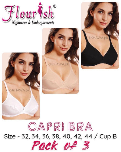 Pack of 3 - Capri Bra - Flourish - Non Padded & Non Wired Basic Cotton Bra