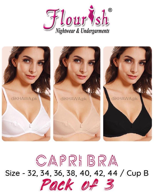 Pack of 3 - Capri Bra - Flourish - Non Padded & Non Wired Basic Cotton Bra