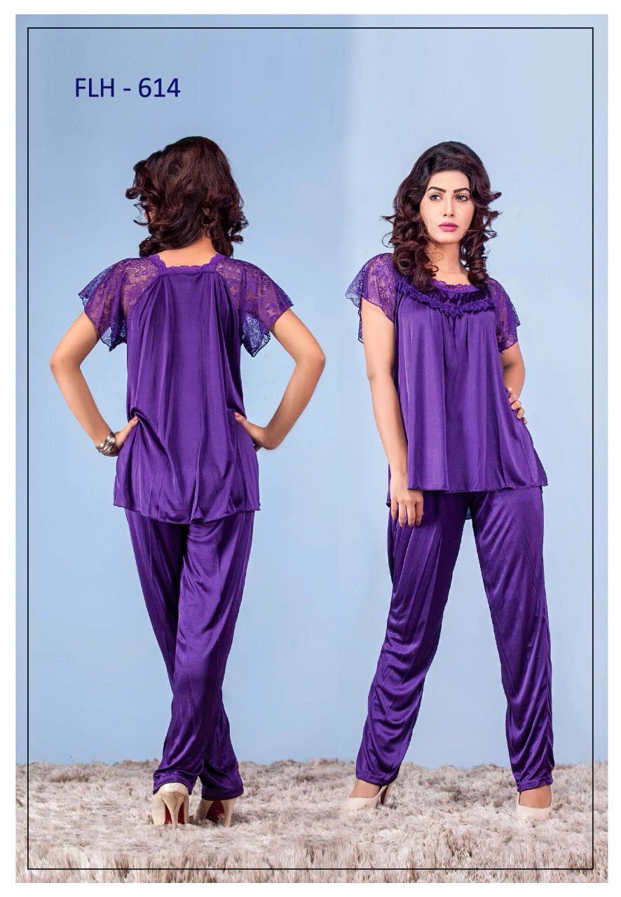 Womens Sleepwear Online Bridal Nighty Set Pcs FL-614 Purple