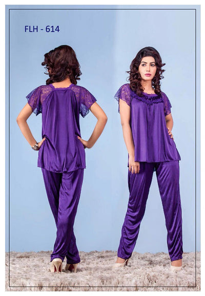 2 Pcs FL-614 - Purple Flourish Exclusive Bridal Nighty Set Collection