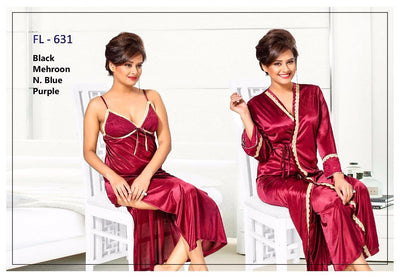 2 Pcs Maroon FL-631 - Flourish Exclusive Bridal Nighty Set Collection