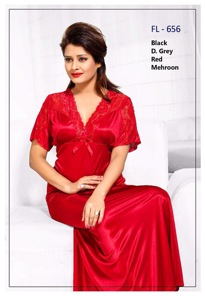 Flourish Nighty FL-656 - 2Pcs Bridal Nighty Set - Long Nighty