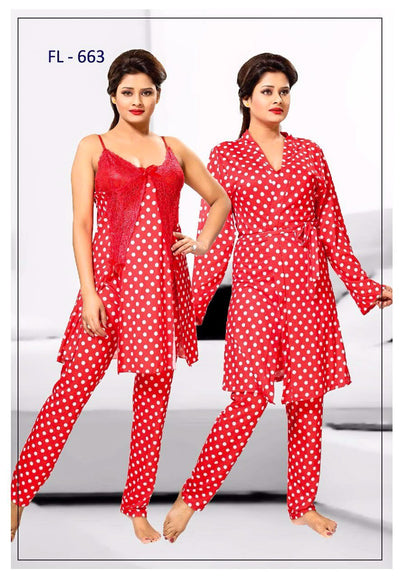 3 Pcs FL-663 - Red Flourish Exclusive Bridal Nighty Set Collection