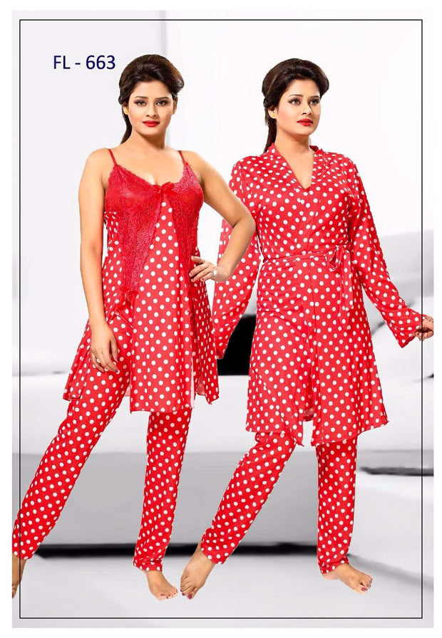 3 Pcs FL-663 - Red Flourish Exclusive Bridal Nighty Set Collection
