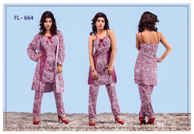3 Pcs FL-664 - Purple Flourish Exclusive Bridal Nighty Set Collection