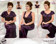 Romantic Nightwear - 4Pcs Bridal Nighty Sets - 2094 - Long Nighty with Gown & Pajama Set