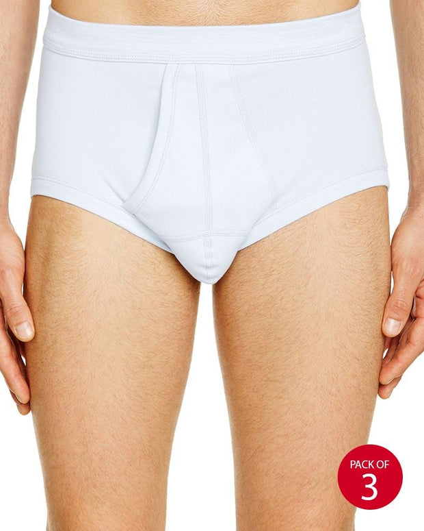 Pack of 3 - LUX Premium Mens Briefs - White Cotton Open Briefs