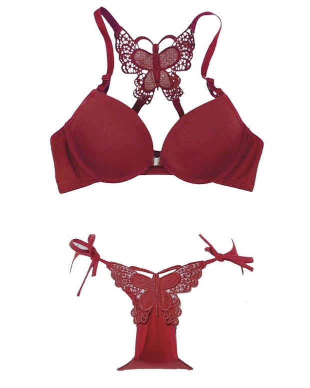 Butterfly Sexy Bra Panty Sets - Maroon
