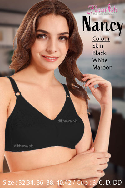 Nancy - Flourish Black Bra - Non Padded & Non Wired Bra - Minimizer Bra