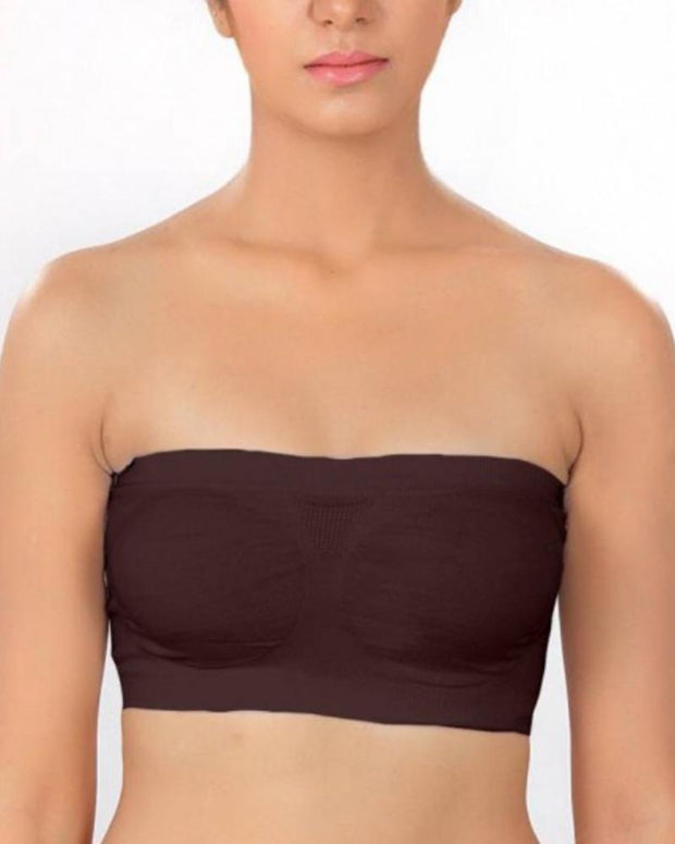 Brown Strapless Sports Bra - Soft & Non Padded Bra