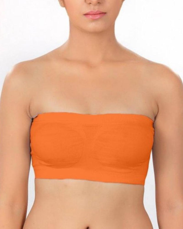 Orange Strapless Sports Bra - Soft & Non Padded Bra