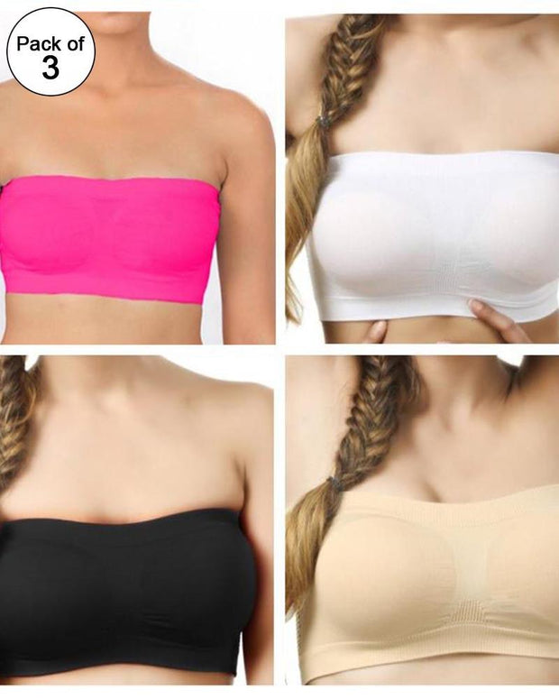 Pack of 3 - Strapless Sports Bra - Soft & Non Padded Bra - Mix Colours