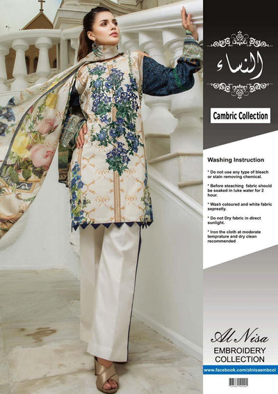 Firdous Cotton Dresses - Embroidered Chiffon Dupatta - Replica - Unstitched