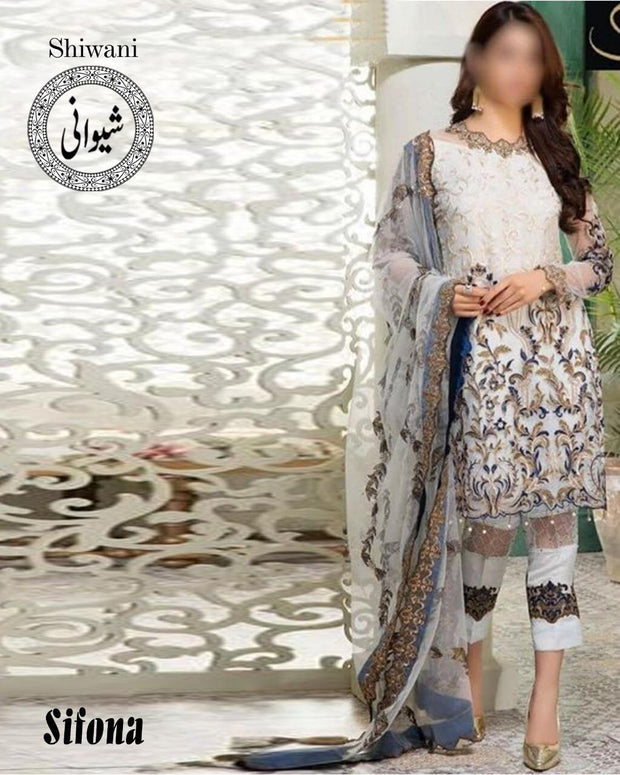 Sifona Cotton Dresses - Embroidered Chiffon Dupatta - Replica - Unstitched