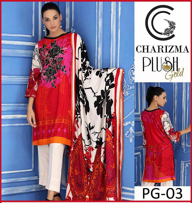 Charizma Linen Dresses - Embroidered Wool Shawl Dupatta - Replica - Unstitched