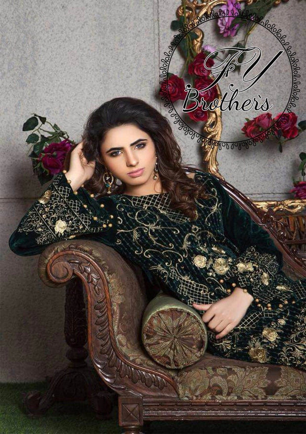 Gulaal Velvet Dresses - Embroidered Net Dupatta - Replica - Unstitched