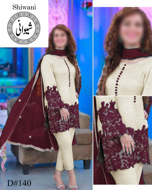 Walima Cotton Dresses - Embroidered Chiffon Dupatta - Replica - Unstitched