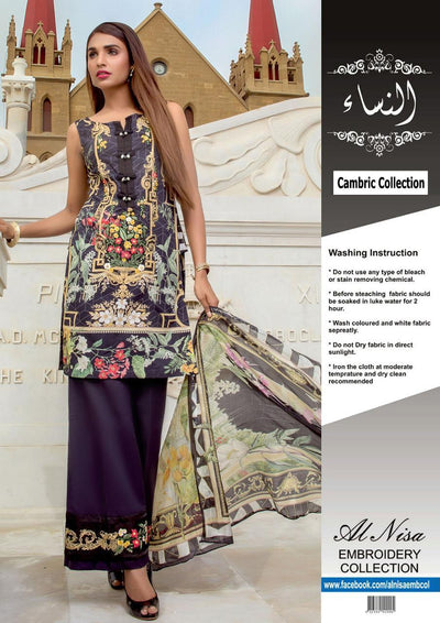 Firdous Cambric Cotton Dresses - Embroidered Chiffon Dupatta - Replica - Unstitched