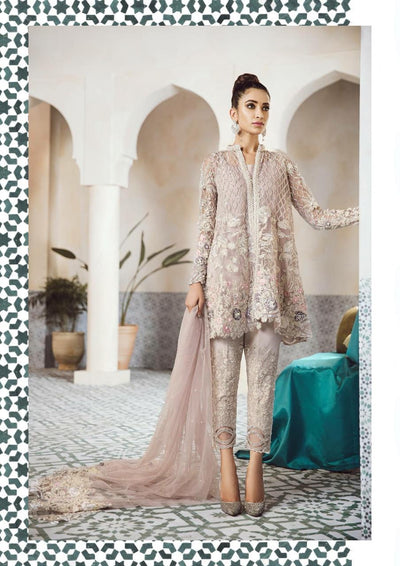 Walima Chiffon Dresses - Embroidered Net Dupatta - Replica - Unstitched