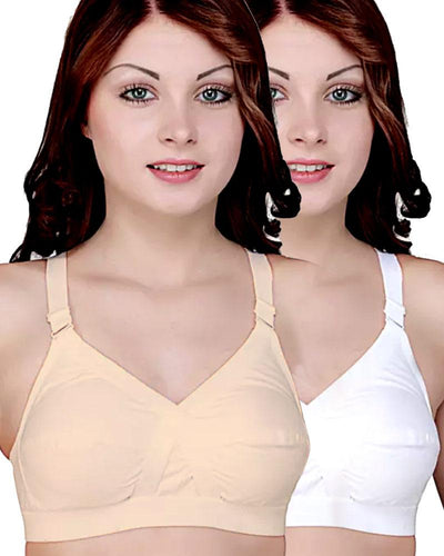 Pack of 2 - Basic Bra - Skin & White  - Cotton Bra - Non Padded Bra - Non Wired Bra